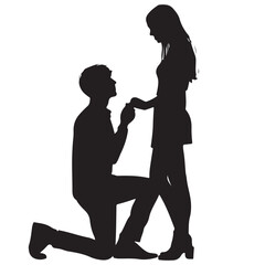 Romantic Proposal Man Kneeling Before Woman Offering Ring in a Timeless Silhouette