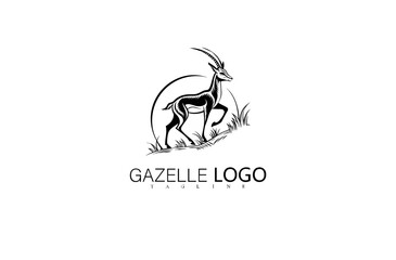 Obraz premium Elegant Jumping Gazelle Logo Vector Design in Black Silhouette Style. Deer Illustration for Nature-Inspired Branding, Wildlife Identity Logo, or Minimal Outdoor Adventure Brand Symbol.