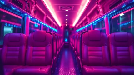 Pink Neon Bus Interior Night.