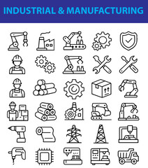 icons set of industrial and manufacturing, for websites use and print media labour, wood, hard worker, stones, 