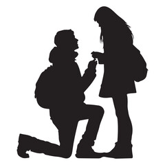Romantic Proposal Man Kneeling Before Woman Offering Ring in a Timeless Silhouette