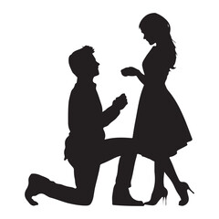 Romantic Proposal Man Kneeling Before Woman Offering Ring in a Timeless Silhouette