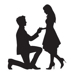 Romantic Proposal Man Kneeling Before Woman Offering Ring in a Timeless Silhouette