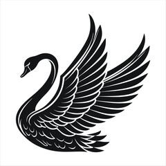 "Elegant Black Swan with Spread Wings – Stylized Vector Illustration.



