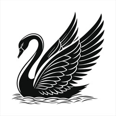 "Elegant Black Swan with Spread Wings – Stylized Vector Illustration.


