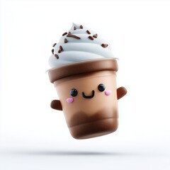 Smiling Chocolate Milkshake Cup on White Background