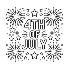 Black and White 4th of July Design with Fireworks and Stars