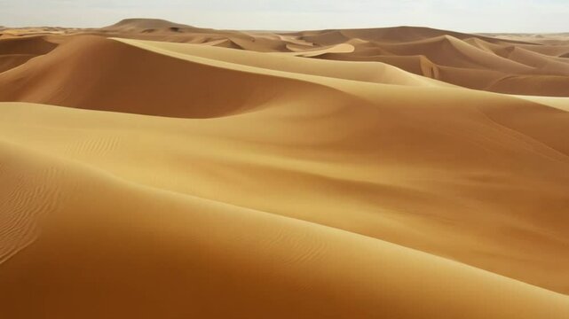 Orange sandy dunes of the endless desert spreading to the horizon