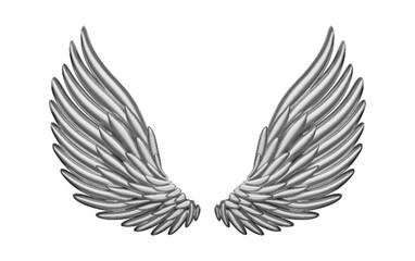 3d black and white angel wings with halftone effect. Stock vector illustration on isolated background.	
