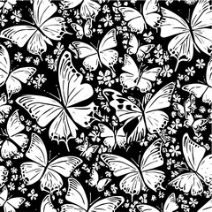 butterfly fractal background, black and white vector