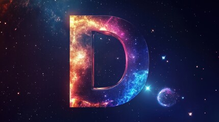 Cosmic letter D, vibrant nebula-like design