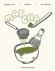 vector illustration of matcha japanese culture, doodle and hand drawn art, food and drink concept	
