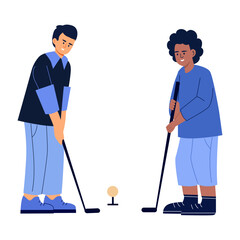 A flat style illustration showing friends playing golf