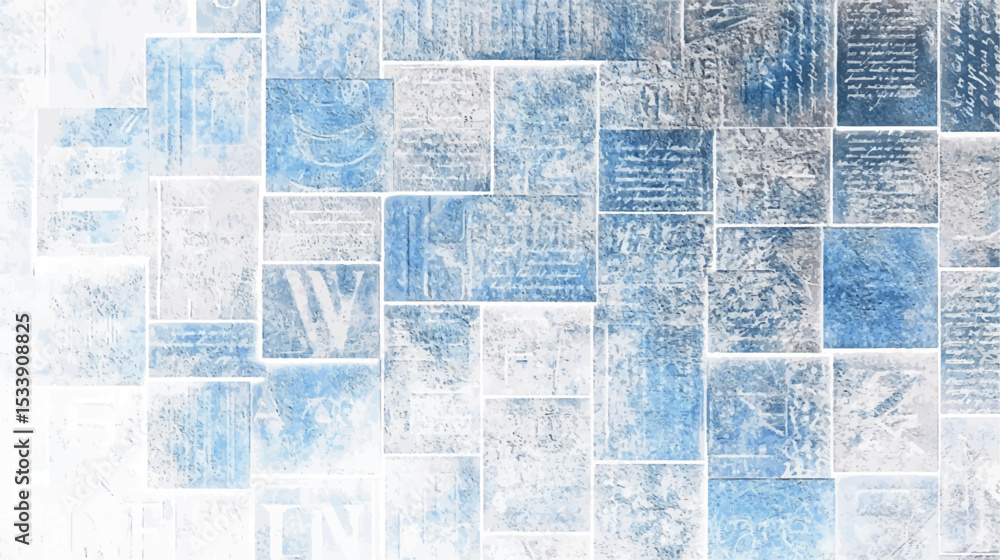 Aufkleber abstract blue and white mosaic tile design featuring a textured grungy appearance with overlaid lett