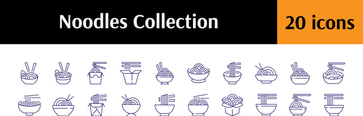 Collection of Line Icons of Noodle. Minimalistic Linear Pictogram for Web and Graphic Design, Apps, Banners, Social Network and Cards