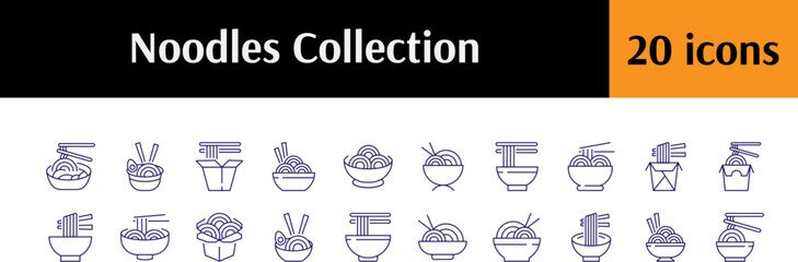 Noodle Outline Web Line Icons Collection. Minimalistic Linear Pictogram for Web and Graphic Design, Apps, Banners, Social Network and Cards