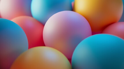 3D rendering of a bunch of pastel-colored balls. The balls are of different sizes and are positioned in a random order.