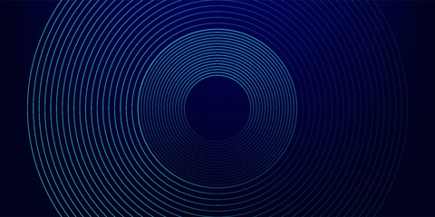 Abstract glowing circle lines on dark blue background. Geometric stripe line art design. Modern shiny blue lines. Futuristic technology concept. Suit for poster, cover, banner, brochure, website