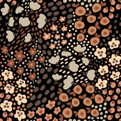 Abstract Hand Drawing Mix Ditsy Flowers Leaves and Branches Seamless Textile Vector Pattern Isolated Background