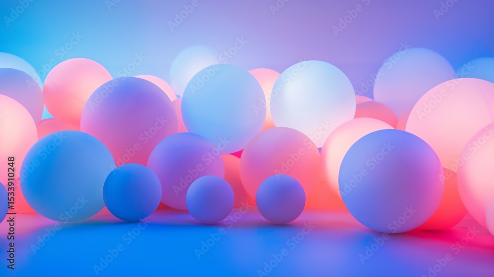 Poster 3d rendering of a colorful abstract background with glowing balls.