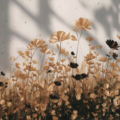 Botanical composition of dried flowers against a textured light backdrop