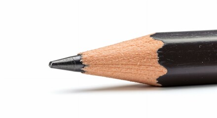Black pencil with a sharpened tip on a white background  