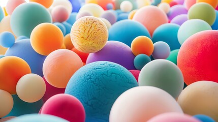 3D rendering of a colorful collection of spheres. The spheres are of different sizes and colors, and they appear to be floating in a white space.
