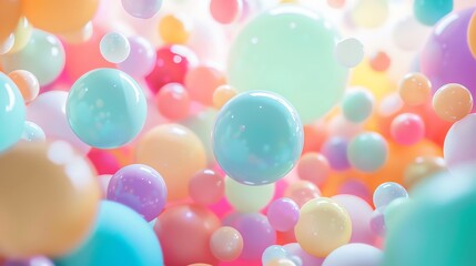 A three-dimensional depiction of a multitude of pastel-colored spheres.