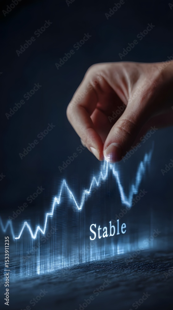 Poster hand adjusting level on virtual energy graph marked stable