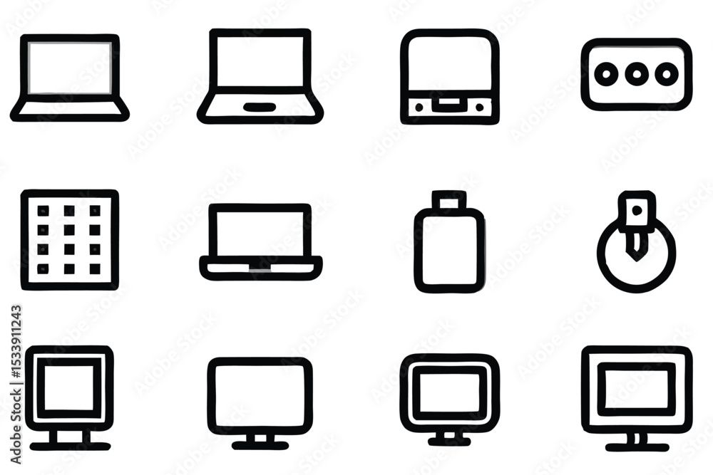 Poster a collection of technology icons featuring laptops computers and computer accessories