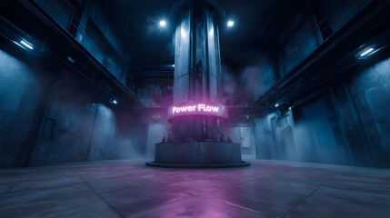 Futuristic power reactor simulation with glowing control panel