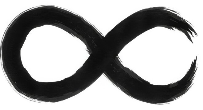 Black infinity sign created with brushstroke style, clipart on a white backdrop.
