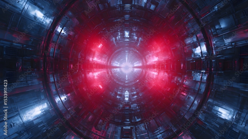 Poster digital reactor core with flashing red and blue ui zones