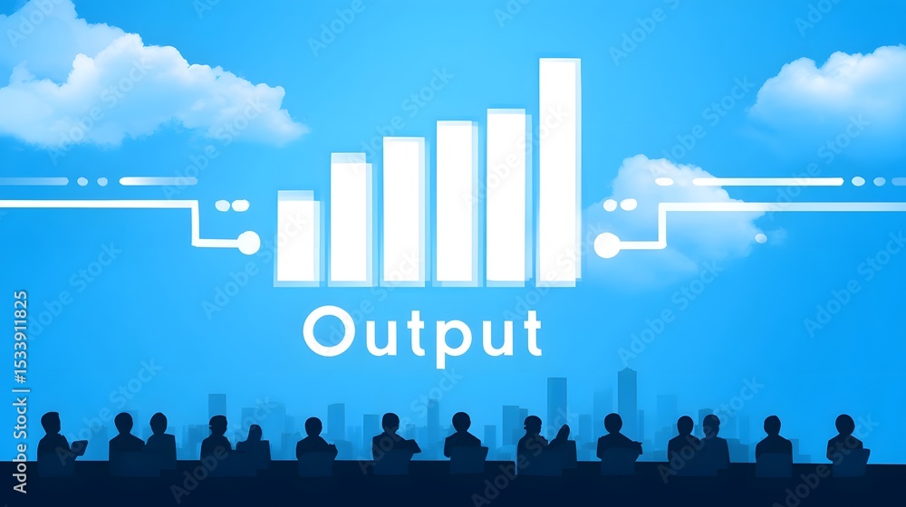 Poster floating bar chart displaying business productivity output
