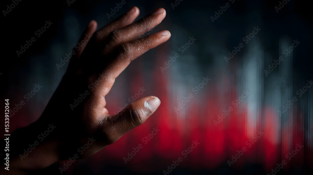 Poster hand gesturing over a floating performance chart