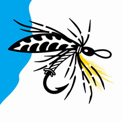 Black and White Fly Fishing Lure Illustration