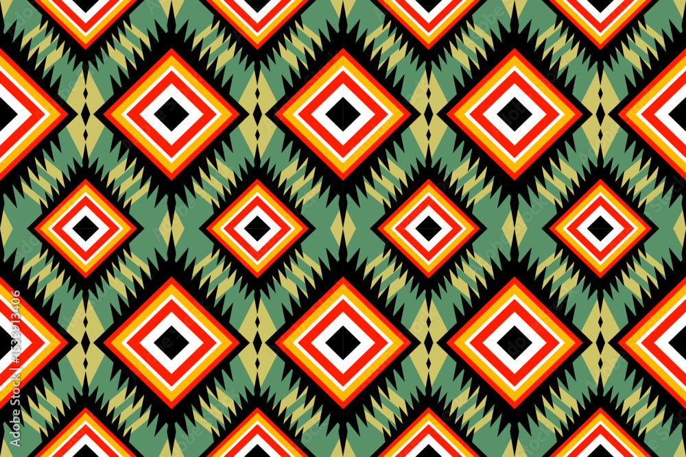 Poster Vibrant Geometric  Inspired Pattern Design Seamless Repeat Textile