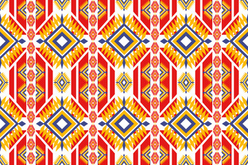 Vibrant Geometric Textile Design Red Yellow Blue Ethnic Pattern Seamless Repeat