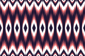 Seamless Ikat Pattern Design Coral White Dark Blue Textile Fabric Background