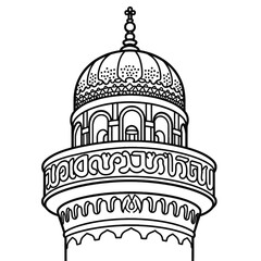 Close-up line art illustration of a single Charminar minaret