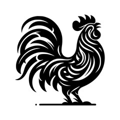 Ornate black rooster silhouette design