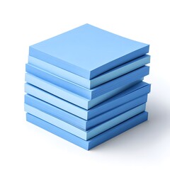 Stack of blue sticky notes for office supplies and organization on white background