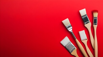 Advertising testimonial flat lay photo of DIY renovation tools on a red background.
Concept:DIY renovation, home improvement, tool marketing, creative advertising, flat lay design, and promotional vis