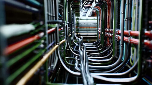 Intricate network of interconnected tubes and conduits
