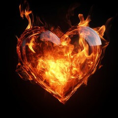 A fiery heart glowing red-hot set against a solid black background.
