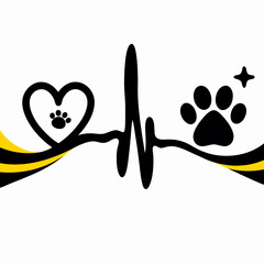 Heartbeat Paw Print Pet Love Graphic Design