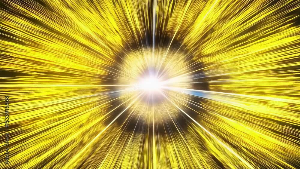 Poster abstract burst of glowing light with streams of blue and yellow radiating outwards in a digital spac