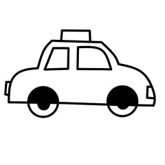 Simple black and white line art of a classic taxi car. Perfect for coloring pages, transportation icons, educational materials, or children’s design projects.