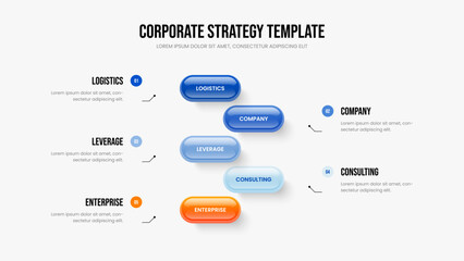 Investor Report Frame Layout Vector Illustration. Corporate Insight 5 Option Infographic Presentation Design. Consulting Analysis Five Step Diagram Slide Template.