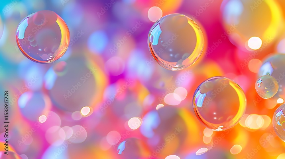 Poster floating transparent soap bubbles with a beautiful blurred background with gradient.